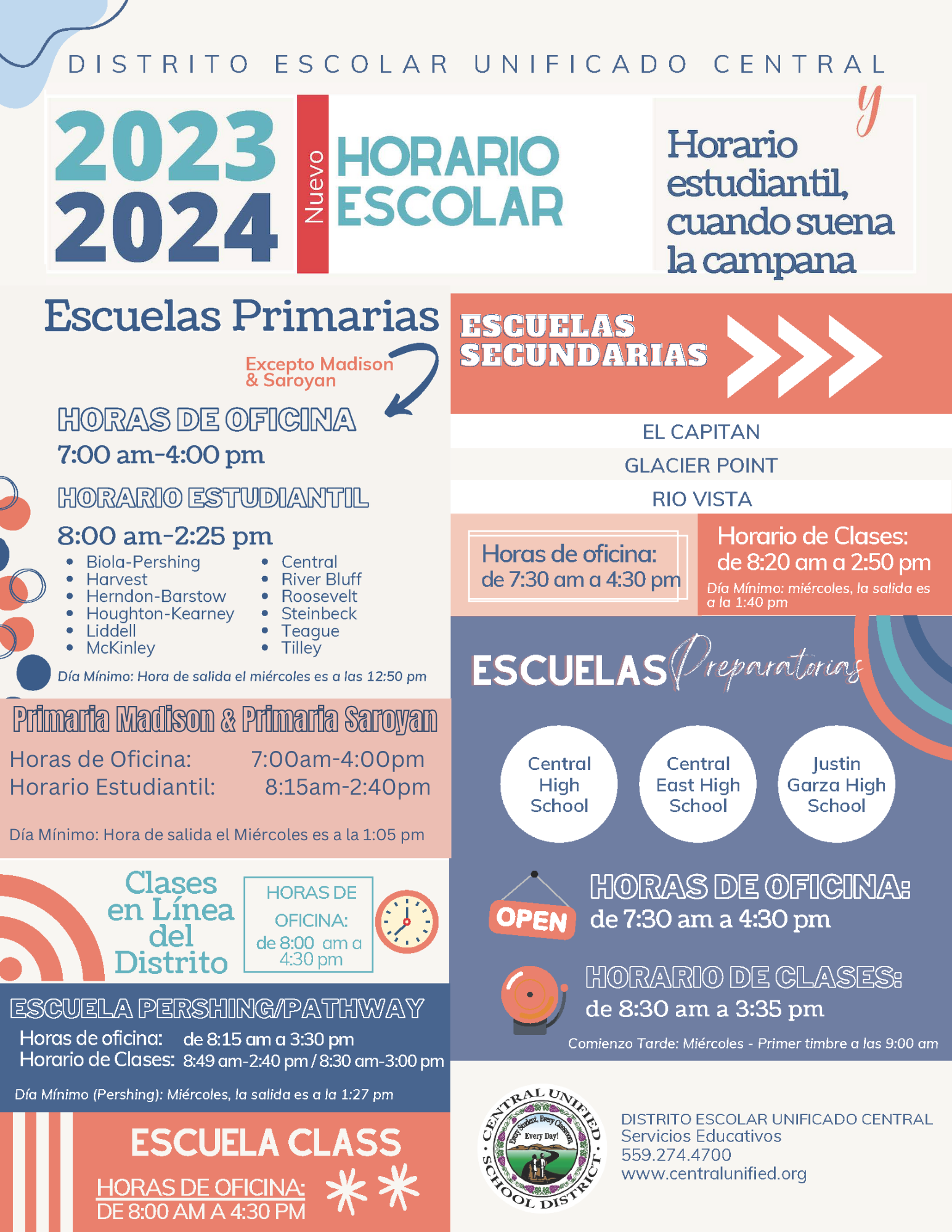 2023-2024 Bell Schedule in Spanish