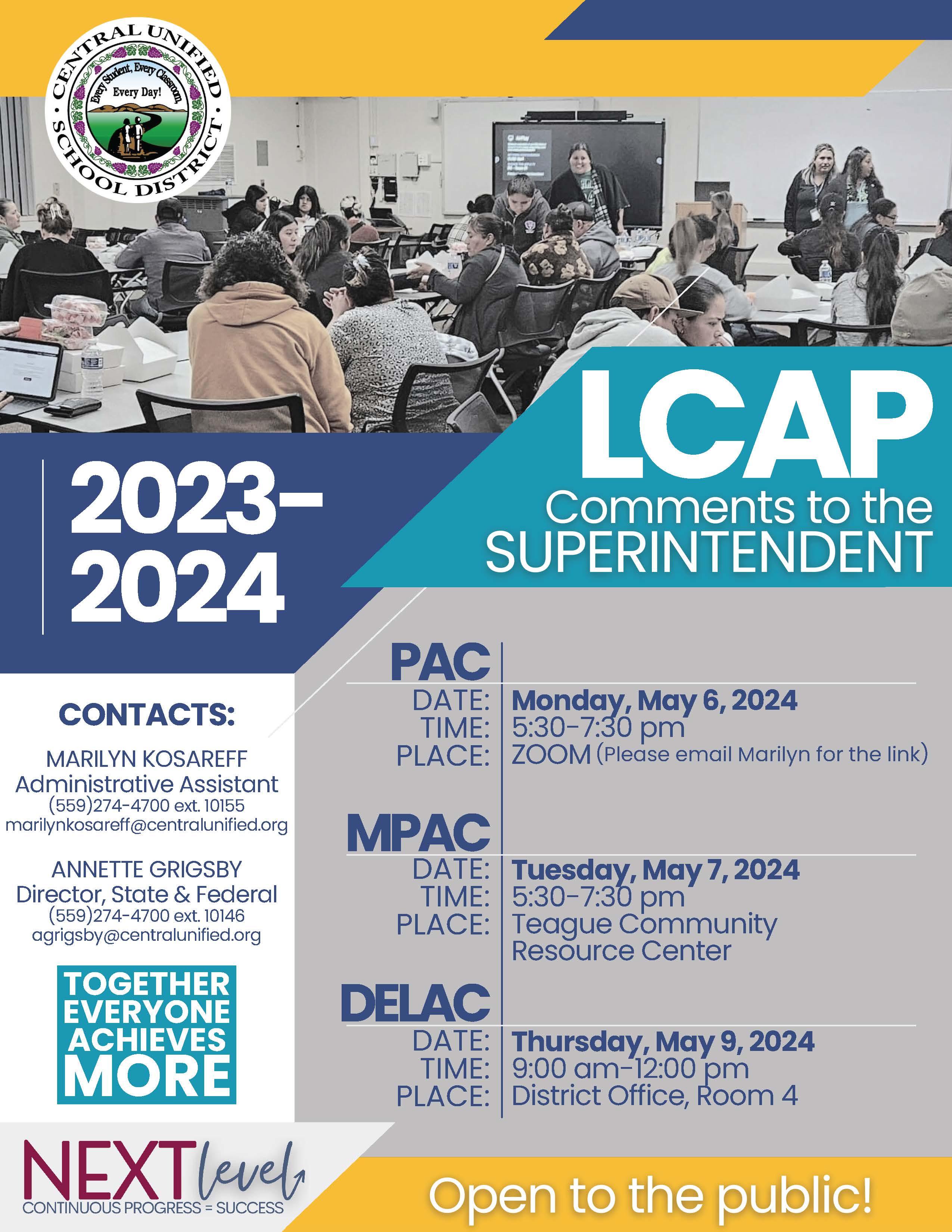 LCAP Comments to Superintendent meetings 